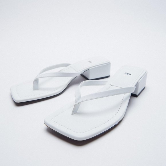 Zara Square Toe Heeled Sandals in White